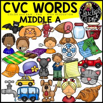 CVC Middle a Words Clip Art Bundle {Educlips Clipart}