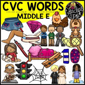 CVC Middle e Words Clip Art Bundle {Educlips Clipart}