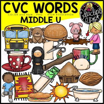 CVC Middle u Words Clip Art Bundle {Educlips Clipart}