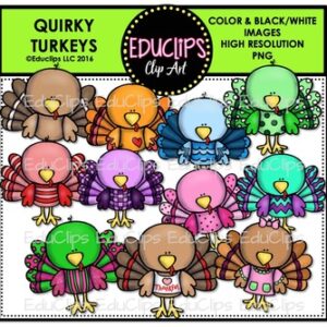 Quirky Turkeys Clip Art Bundle {Educlips Clipart}
