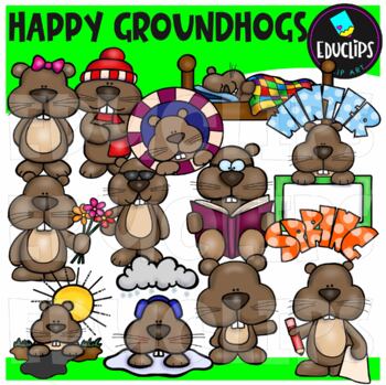 Happy Groundhogs Clip Art Bundle {Educlips Clipart}