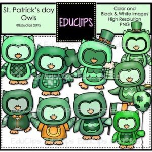 St Patrick's Day Owls Clip Art Bundle {Educlips Clipart}