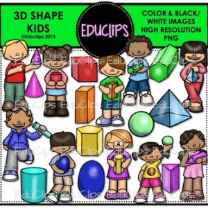 3D Shape Kids Clip Art Bundle {Educlips Clipart}