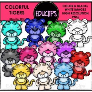 Colorful Tigers Clip Art Bundle {Educlips Clipart}