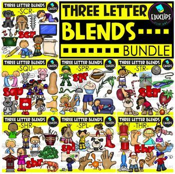 Three Letter Blends/Triple Letter Clip Art Bundle {Educlips Clipart}