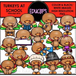 Turkeys At School Clip Art Bundle {Educlips Clipart}