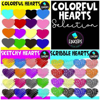 Colorful Hearts Clip Art Selection (Bundled) {Educlips Clipart}