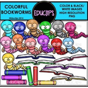 Colorful Bookworms Clip Art Bundle {Educlips Clipart}