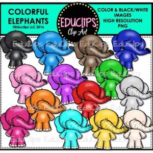 Colorful Elephants Clip Art Bundle {Educlips Clipart}