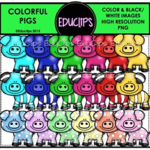 Colorful Pigs Clip Art Bundle {Educlips Clipart}