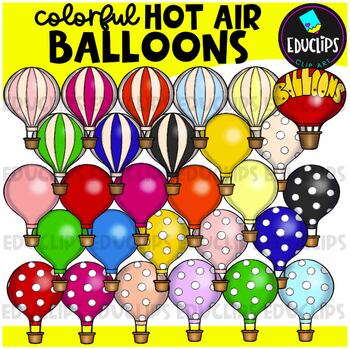 Colorful Hot Air Balloons Clip Art Set {Educlips Clipart}