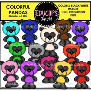 Colorful Pandas Clip Art Bundle {Educlips Clipart}