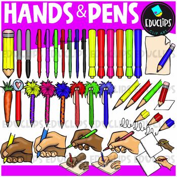 Hands & pens Clip Art Set {Educlips Clipart}