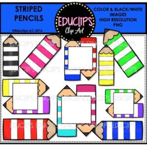 Striped Pencils Clip Art Bundle {Educlips Clipart}