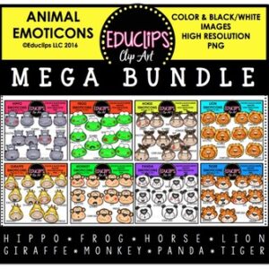Animal Emoticons Clip Art Mega Bundle  {Educlips Clipart}