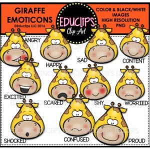 Giraffe Emoticons Clip Art Bundle  {Educlips Clipart}