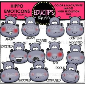 Hippo Emoticons Clip Art Bundle  {Educlips Clipart}