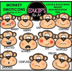Monkey Emoticons Clip Art Bundle  {Educlips Clipart}