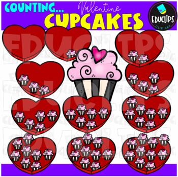 Counting Valentine Cupcakes Clip Art Set {Educlips Clipart}