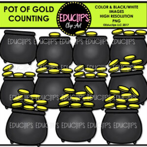St Patrick's Pot of Gold Counting Clip Art  {Educlips Clipart}