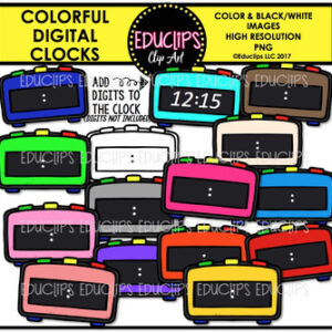 Colorful Digital Clocks Clip Art Bundle {Educlips Clipart}
