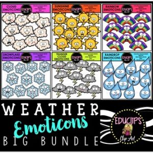 Weather Emoticons Clip Art Big Bundle {Educlips Clipart}