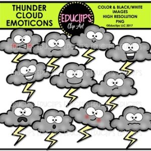 Thunder Cloud Emoticons Clip Art Bundle {Educlips Clipart}