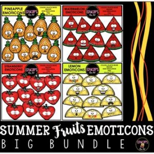 Summer Fruits Emoticons Clip Art Big Bundle {Educlips Clipart}