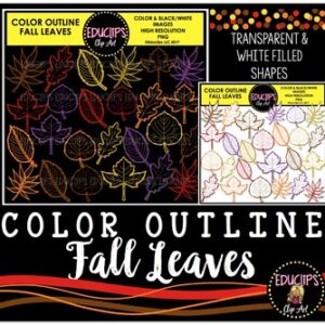 Color Outline Fall Leaves Clip Art Bundle {Educlips Clipart}
