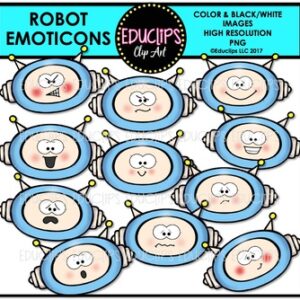 Robot Emoticons Clipart Bundle {Educlips Clipart}