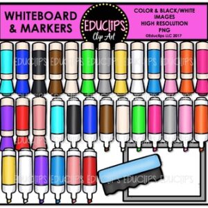 Whiteboard & Colorful Markers Clip Art Bundle {Educlips Clipart}