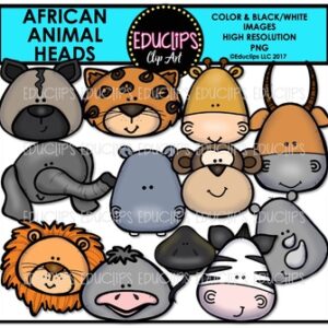 African Animal Heads Clip Art Bundle {Educlips Clipart}