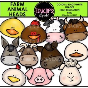 Farm Animal Heads Clip Art Bundle {Educlips Clipart}