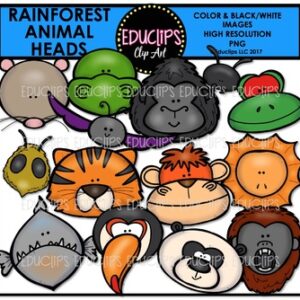 Rainforest Animal Heads Clip Art Bundle {Educlips Clipart}