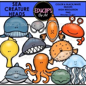Sea Creature Animal Heads Clip Art Bundle {Educlips Clipart}