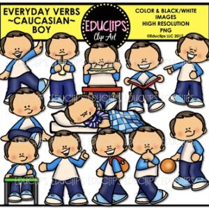 Everyday Verbs Caucasian Boy Clip Art Bundle {Educlips Clipart}