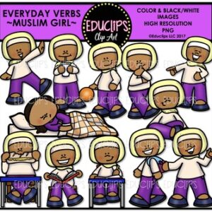 Everyday Verbs Muslim Girl Clip Art Bundle {Educlips Clipart}