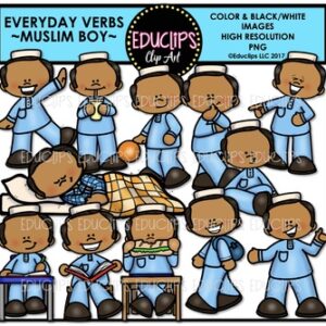 Everyday Verbs Muslim Boy Clip Art Bundle {Educlips Clipart}