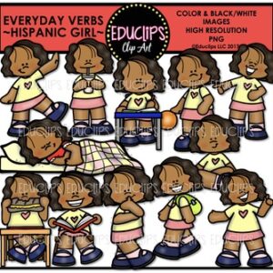 Everyday Verbs Hispanic Girl {Educlips Clipart}