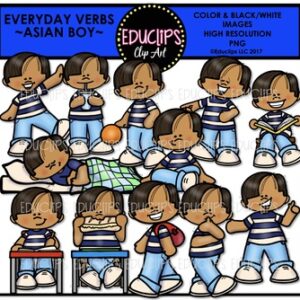 Everyday Verbs Asian Boy Clip Art Bundle {Educlips Clipart}