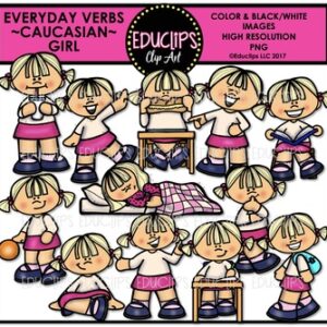 Everyday Verbs Caucasian Girl Clip Art Bundle {Educlips Clipart}