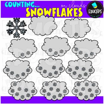 Counting Snowflakes on Clouds Clip Art Set {Educlips Clipart}