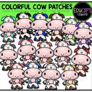 Colorful Cow Patches Clip Art Bundle {Educlips Clipart}