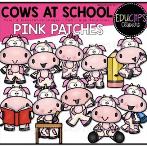Cows At School - Pink Patches Clipart Art Bundle {Educlips Clipart}