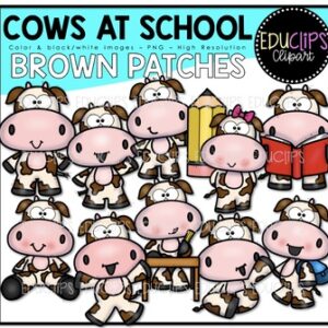 Cows At School - Brown Patches Clipart Art Bundle {Educlips Clipart}