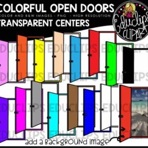 Colorful Open Doors  - Transparent Centers Clip Art Bundle {Educlips Clipart}