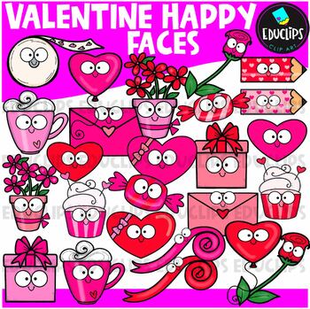 Valentine Happy Faces Clip Art Set {Educlips Clipart}