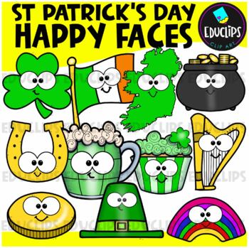 St Patrick's Day Happy Faces Clip Art Set {Educlips Clipart}