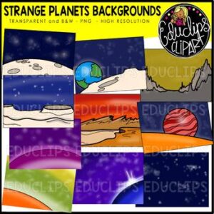 Strange Planets Backgrounds Clip Art Bundle {Educlips Clipart}