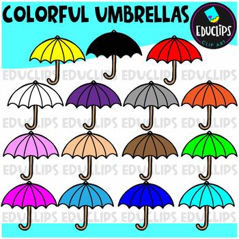 Colorful Umbrellas Clip Art Set {Educlips Clipart}